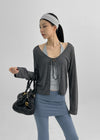 Nexa Deep V-Neck Dot Summer Ribbed Cardigan