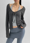 Nexa Deep V-Neck Dot Summer Ribbed Cardigan