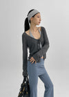 Nexa Deep V-Neck Dot Summer Ribbed Cardigan