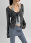 Nexa Deep V-Neck Dot Summer Ribbed Cardigan