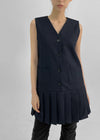 Ikuri V-Neck Pleated Mini Dress