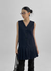Ikuri V-Neck Pleated Mini Dress
