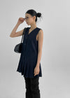 Ikuri V-Neck Pleated Mini Dress
