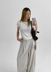 Uniding pin tuck back band nylon slacks