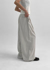 Uniding pin tuck back band nylon slacks