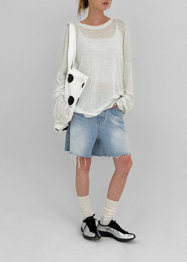 Femme Cutting Washed Denim Shorts