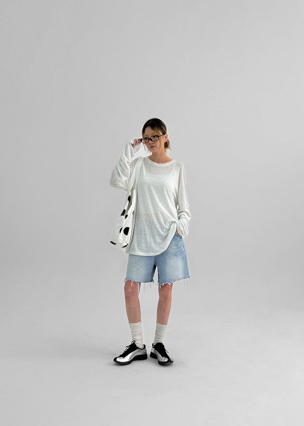 Femme Cutting Washed Denim Shorts