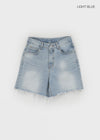 Femme Cutting Washed Denim Shorts