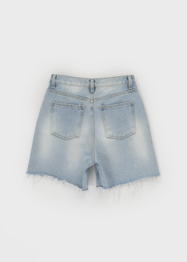 Femme Cutting Washed Denim Shorts