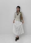Kyoryong Ribbon Tiered Long Skirt
