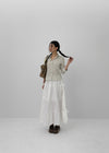 Kyoryong Ribbon Tiered Long Skirt