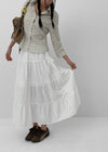 Kyoryong Ribbon Tiered Long Skirt