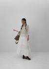 Kyoryong Ribbon Tiered Long Skirt