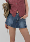 Masle Pleated Mini Denim Skirt Pants