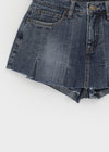 Masle Pleated Mini Denim Skirt Pants