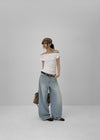 Nishon Draped Shirring Off-Shoulder Top