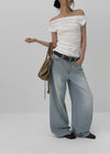 Nishon Draped Shirring Off-Shoulder Top