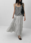 Kyoryong Ribbon Tiered Long Skirt