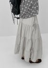 Kyoryong Ribbon Tiered Long Skirt