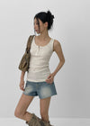 Rollpo Henley Neck Ribbed Sleeveless Top