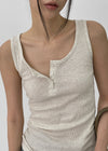 Rollpo Henley Neck Ribbed Sleeveless Top