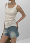Rollpo Henley Neck Ribbed Sleeveless Top