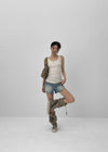 Rollpo Henley Neck Ribbed Sleeveless Top