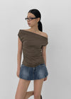Nishon Draped Shirring Off-Shoulder Top