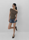 Nishon Draped Shirring Off-Shoulder Top