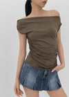 Nishon Draped Shirring Off-Shoulder Top