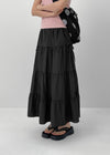 Kyoryong Ribbon Tiered Long Skirt