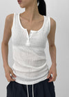 Rollpo Henley Neck Ribbed Sleeveless Top