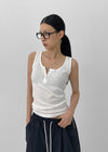 Rollpo Henley Neck Ribbed Sleeveless Top