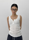 Rollpo Henley Neck Ribbed Sleeveless Top
