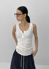 Rollpo Henley Neck Ribbed Sleeveless Top