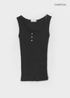 Rollpo Henley Neck Ribbed Sleeveless Top