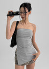 Riching Shirred Slit Tube Top (Built-in Cap)