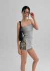 Riching Shirred Slit Tube Top (Built-in Cap)