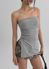 Riching Shirred Slit Tube Top (Built-in Cap)