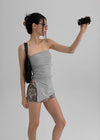 Riching Shirred Slit Tube Top (Built-in Cap)