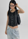 Selem Frill Check Sleeveless Blouse