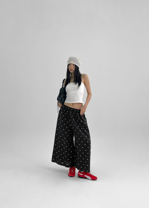 Koont Linen Banding Dot Wide Pants – BLACKUP