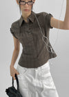 Hopo Roll-Up Short Sleeve Check Shirt (Linen 30%)