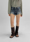 Garr Low Waist Damaged Denim Shorts