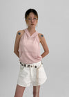 Relta Stripe Backless Halter Hooded Sleeveless