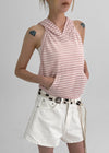 Relta Stripe Backless Halter Hooded Sleeveless