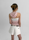 Relta Stripe Backless Halter Hooded Sleeveless