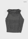 Relta Stripe Backless Halter Hooded Sleeveless