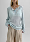 Dalang Loose Fit Henley Neck Knit Long Sleeve T-shirt
