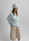 Dalang Loose Fit Henley Neck Knit Long Sleeve T-shirt